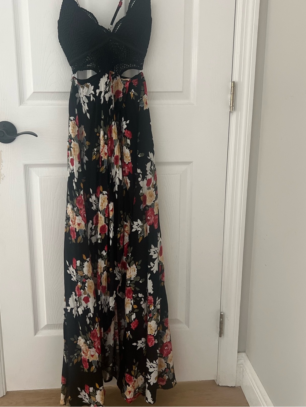 Dainty Hooligan Black Floral Maxi with Lace Bodice
